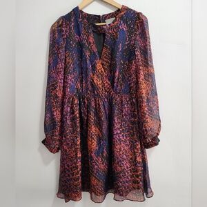 Aryn K 100% Silk Semi-Sheer Abstract Snake Print Mini Dress Size Small